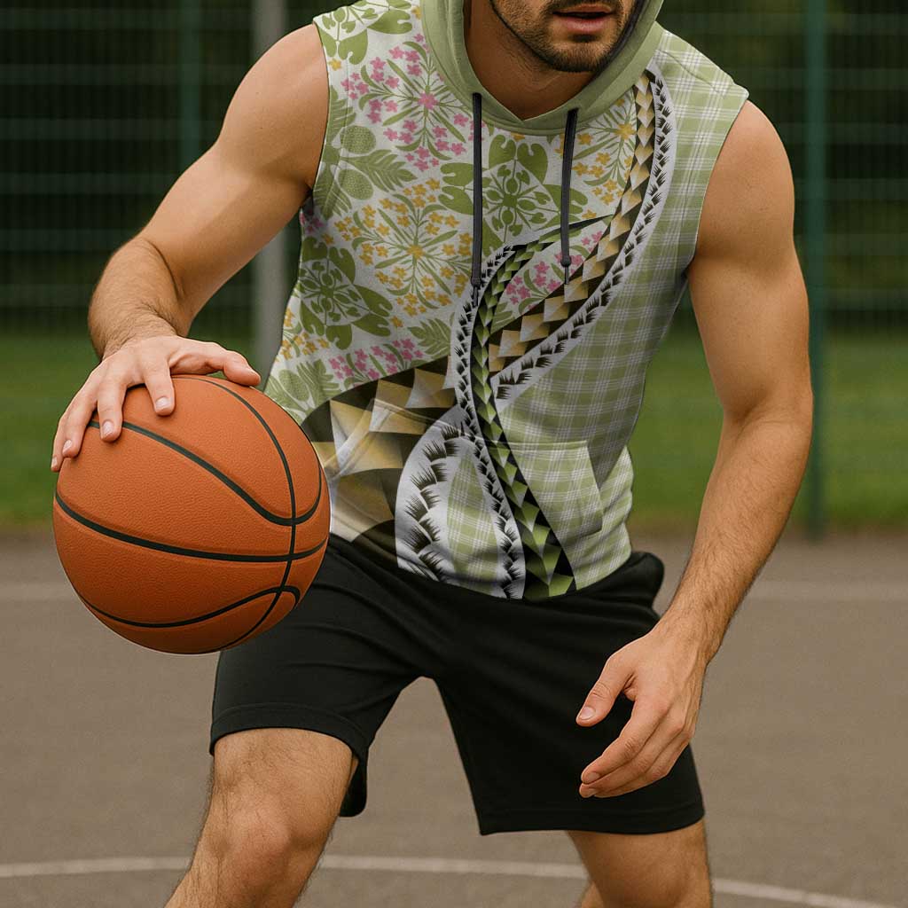 Aloha Vintage Palaka Floral Hawaiian Quilt Sleeveless Hoodie Omaomao Motif - Polynesian Pride