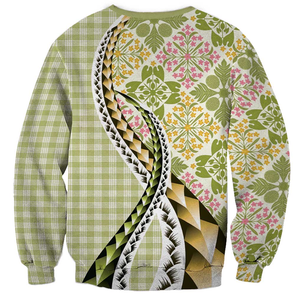 Aloha Vintage Palaka Floral Hawaiian Quilt Sweatshirt Omaomao Motif - Polynesian Pride