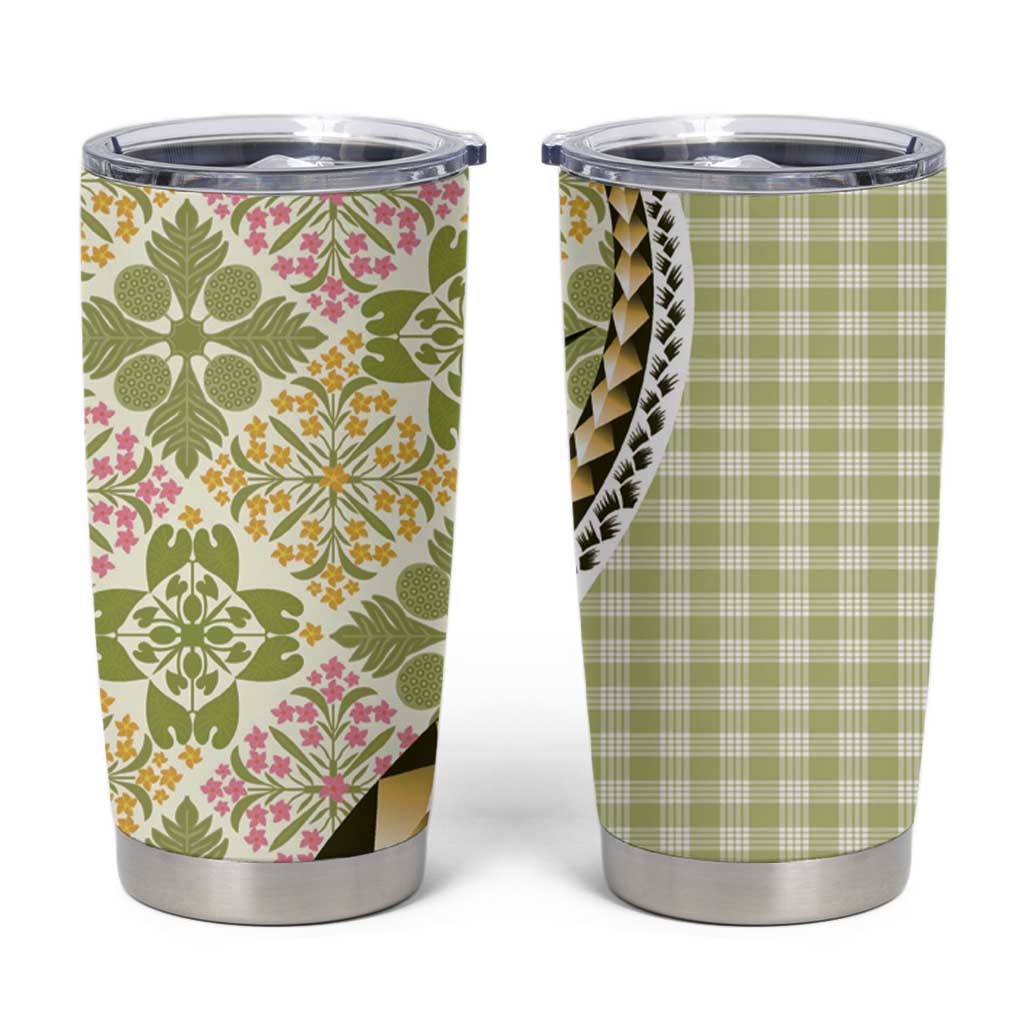 Aloha Vintage Palaka Floral Hawaiian Quilt Tumbler Cup Omaomao Motif - Polynesian Pride