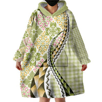 Aloha Vintage Palaka Floral Hawaiian Quilt Wearable Blanket Hoodie Omaomao Motif - Polynesian Pride