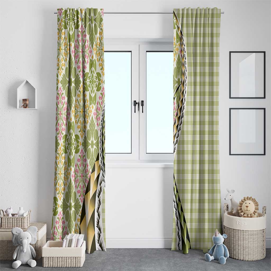 Aloha Vintage Palaka Floral Hawaiian Quilt Window Curtain Omaomao Motif - Polynesian Pride