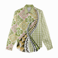Aloha Vintage Palaka Floral Hawaiian Quilt Women Casual Shirt Omaomao Motif - Polynesian Pride