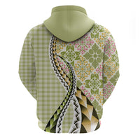 Aloha Vintage Palaka Floral Hawaiian Quilt Zip Hoodie Omaomao Motif - Polynesian Pride