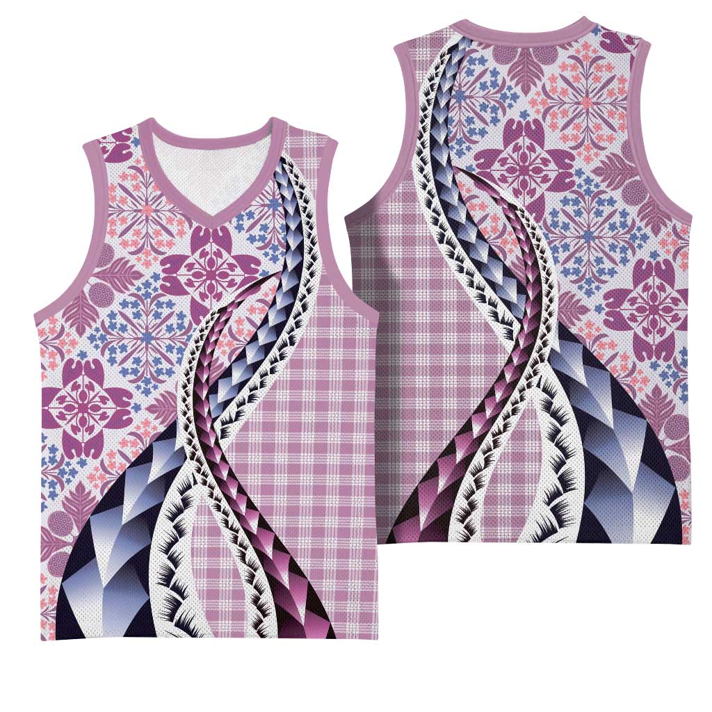 Aloha Vintage Palaka Floral Hawaiian Quilt Basketball Jersey Akala Motif - Polynesian Pride