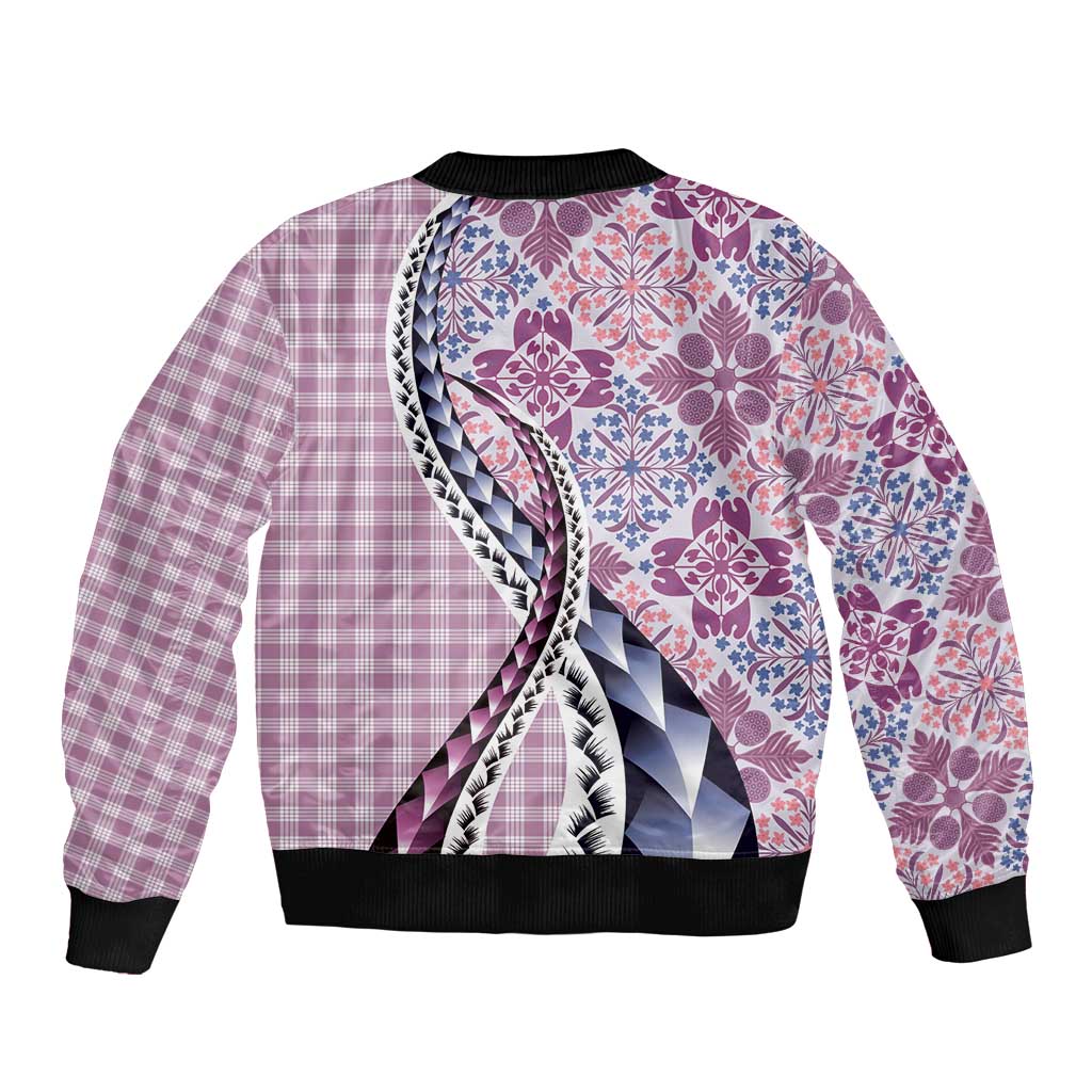 Aloha Vintage Palaka Floral Hawaiian Quilt Bomber Jacket Akala Motif - Polynesian Pride