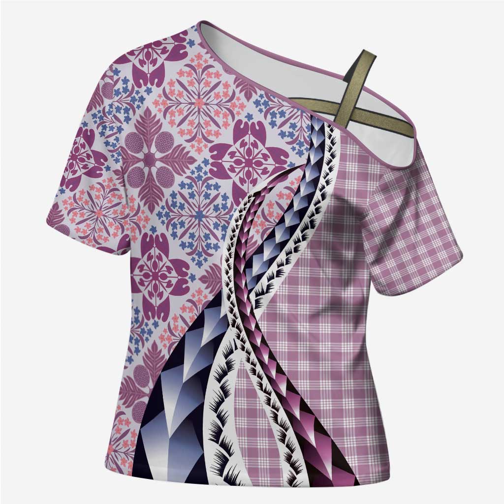 Aloha Vintage Palaka Floral Hawaiian Quilt Cross Shoulder Shirt Akala Motif - Polynesian Pride