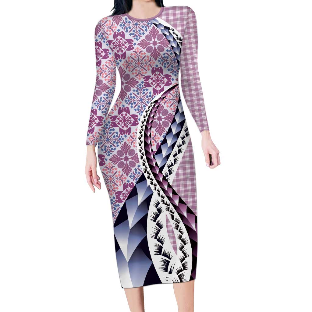 Aloha Vintage Palaka Floral Hawaiian Quilt Family Matching Long Sleeve Bodycon Dress and Hawaiian Shirt Akala Motif - Polynesian Pride