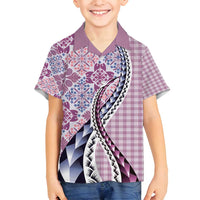 Aloha Vintage Palaka Floral Hawaiian Quilt Family Matching Long Sleeve Bodycon Dress and Hawaiian Shirt Akala Motif - Polynesian Pride