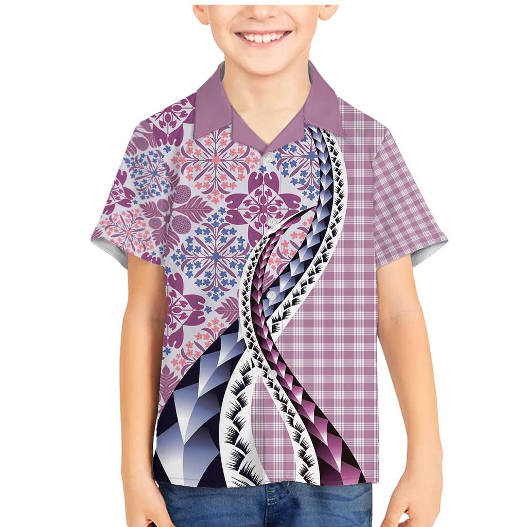 Aloha Vintage Palaka Floral Hawaiian Quilt Family Matching Mermaid Dress and Hawaiian Shirt Akala Motif - Polynesian Pride