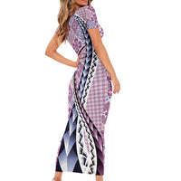 Aloha Vintage Palaka Floral Hawaiian Quilt Family Matching Short Sleeve Bodycon Dress and Hawaiian Shirt Akala Motif - Polynesian Pride