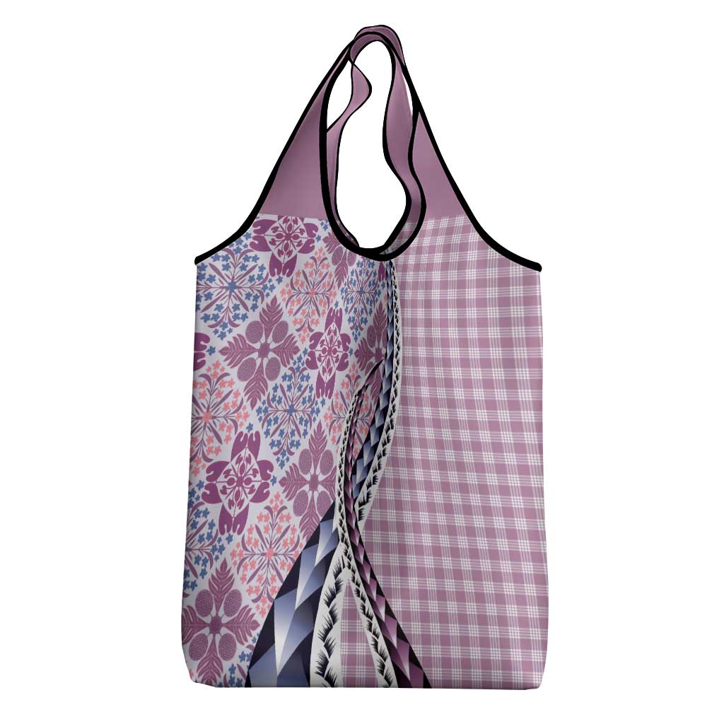 Aloha Vintage Palaka Floral Hawaiian Quilt Grocery Bag Akala Motif - Polynesian Pride