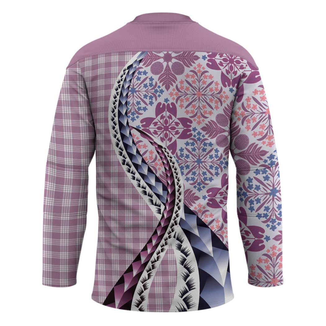 Aloha Vintage Palaka Floral Hawaiian Quilt Hockey Jersey Akala Motif - Polynesian Pride