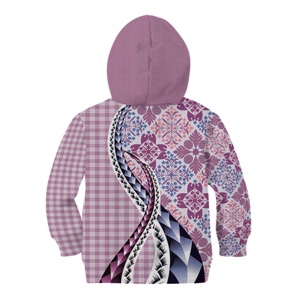 Aloha Vintage Palaka Floral Hawaiian Quilt Kid Hoodie Akala Motif - Polynesian Pride