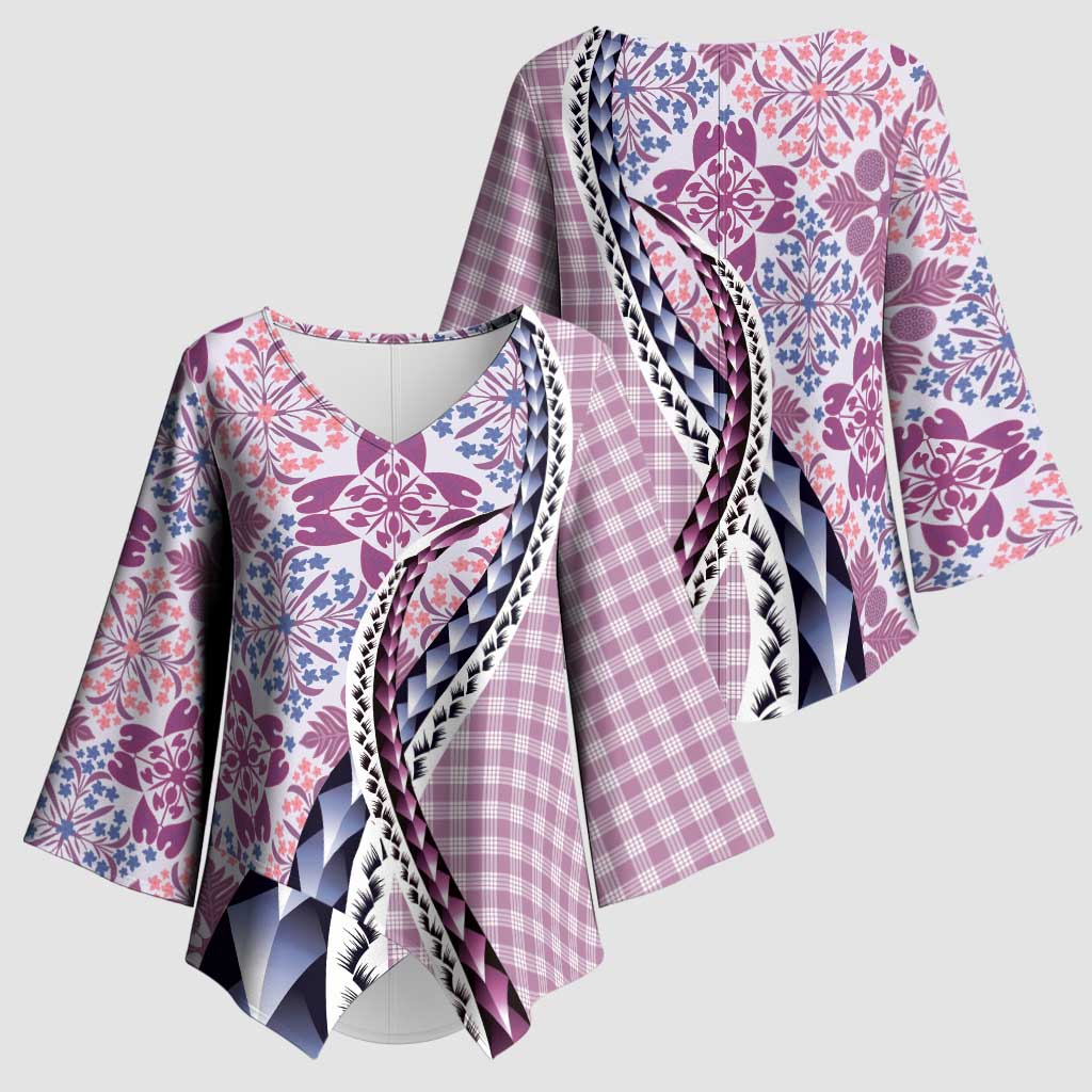 Aloha Vintage Palaka Floral Hawaiian Quilt Kimono Sleeve Blouse Akala Motif - Polynesian Pride