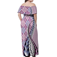 Aloha Vintage Palaka Floral Hawaiian Quilt Off Shoulder Maxi Dress Akala Motif - Polynesian Pride