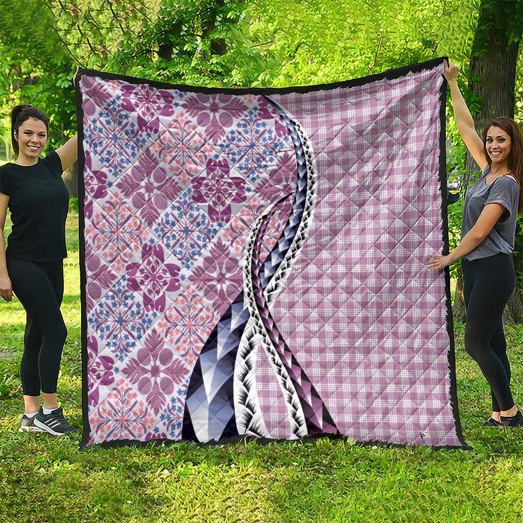 Aloha Vintage Palaka Floral Hawaiian Quilt Quilt Akala Motif - Polynesian Pride