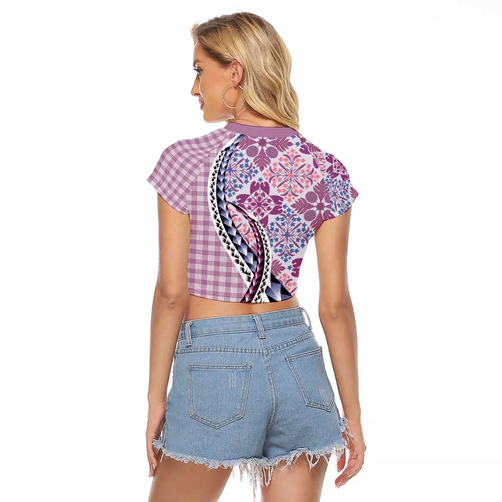 Aloha Vintage Palaka Floral Hawaiian Quilt Raglan Cropped T Shirt Akala Motif - Polynesian Pride