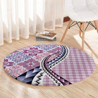 Aloha Vintage Palaka Floral Hawaiian Quilt Round Carpet Akala Motif - Polynesian Pride