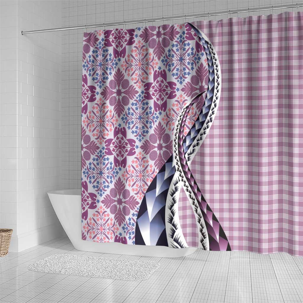 Aloha Vintage Palaka Floral Hawaiian Quilt Shower Curtain Akala Motif - Polynesian Pride