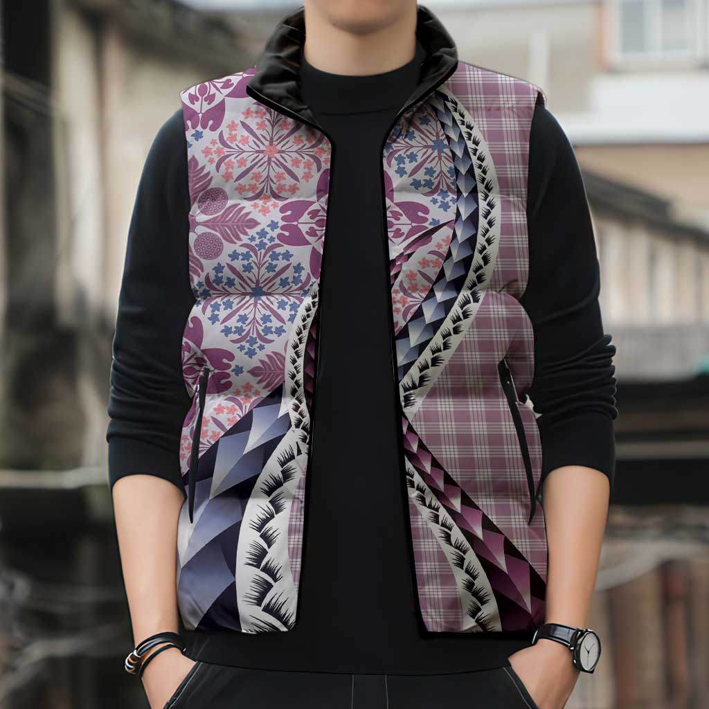 Aloha Vintage Palaka Floral Hawaiian Quilt Sleeveless Puffer Jacket Akala Motif - Polynesian Pride