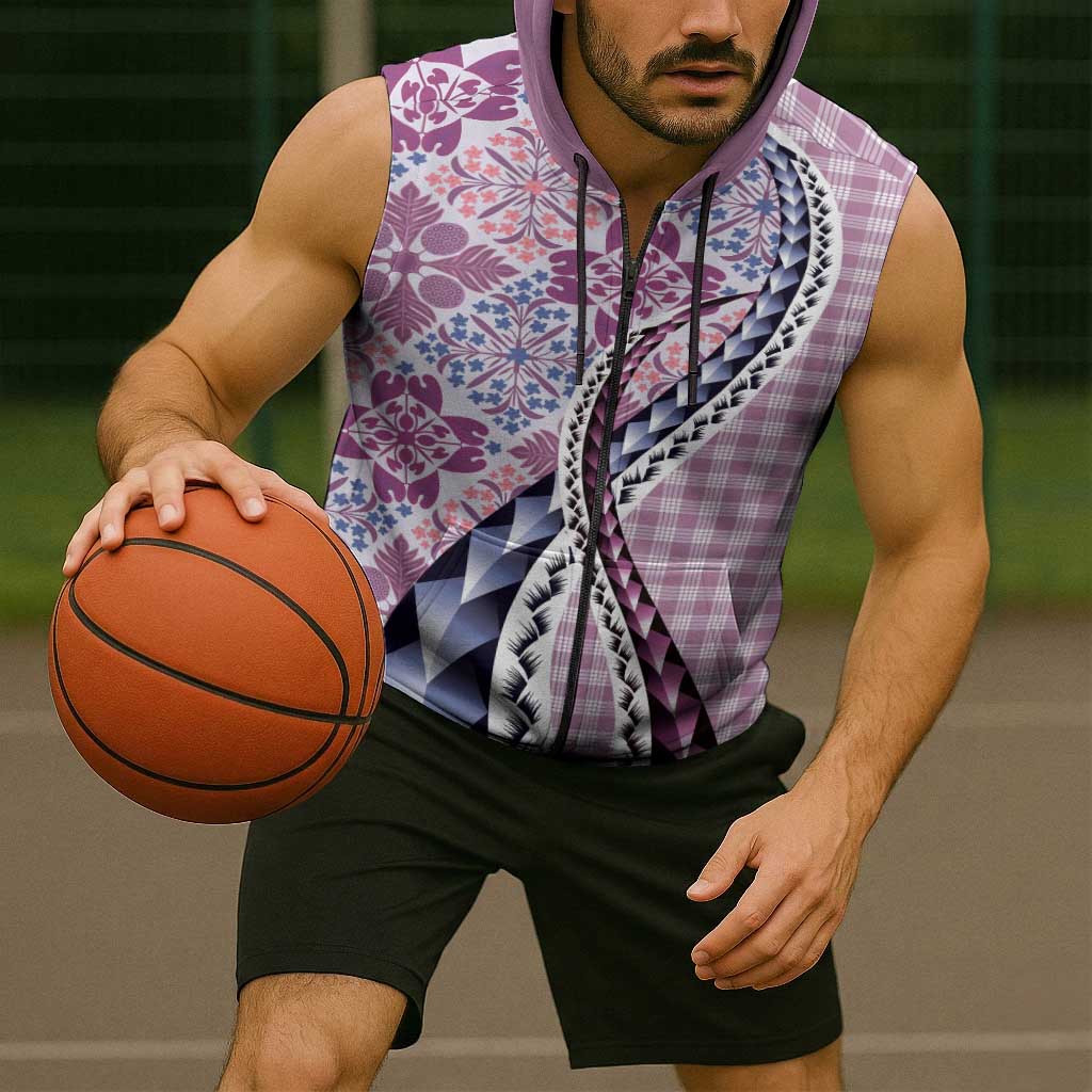 Aloha Vintage Palaka Floral Hawaiian Quilt Sleeveless Zip Hoodie Akala Motif LT9 - Polynesian Pride
