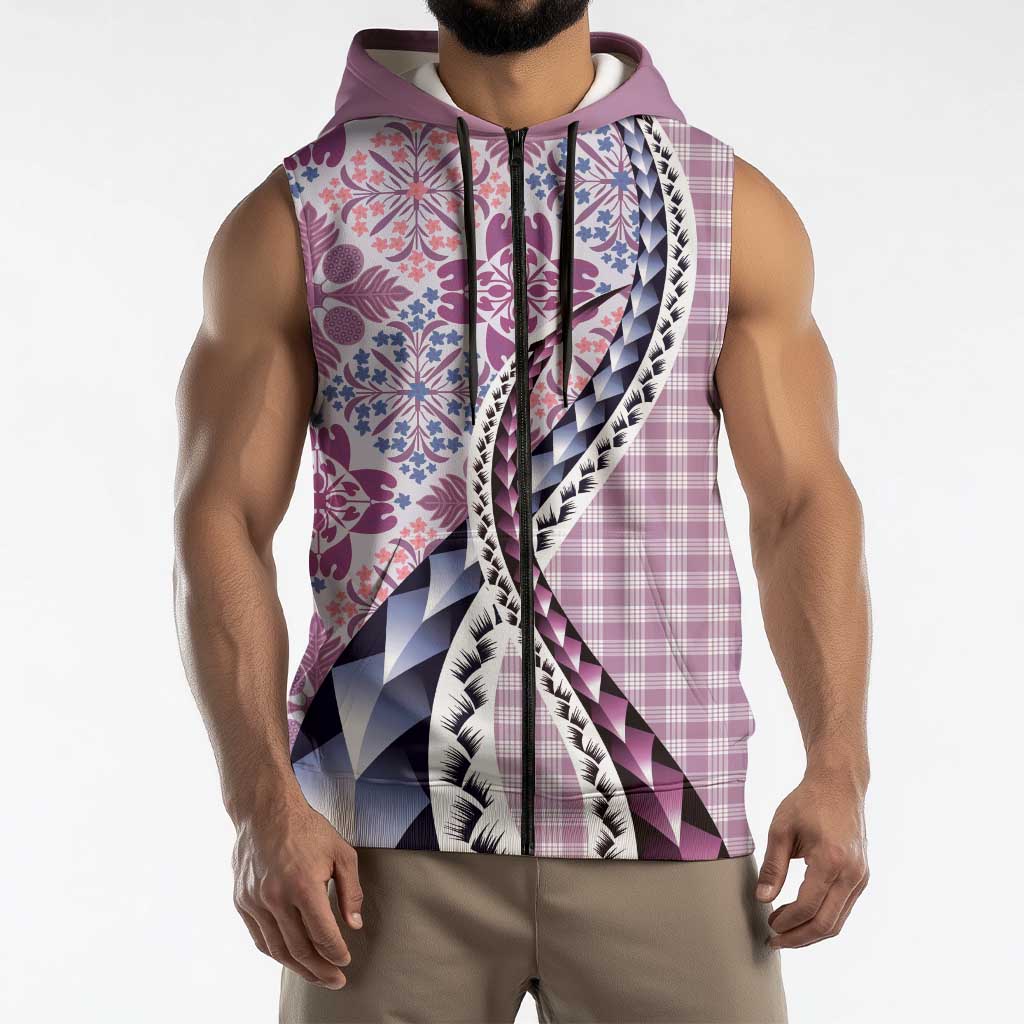 Aloha Vintage Palaka Floral Hawaiian Quilt Sleeveless Zip Hoodie Akala Motif LT9 - Polynesian Pride