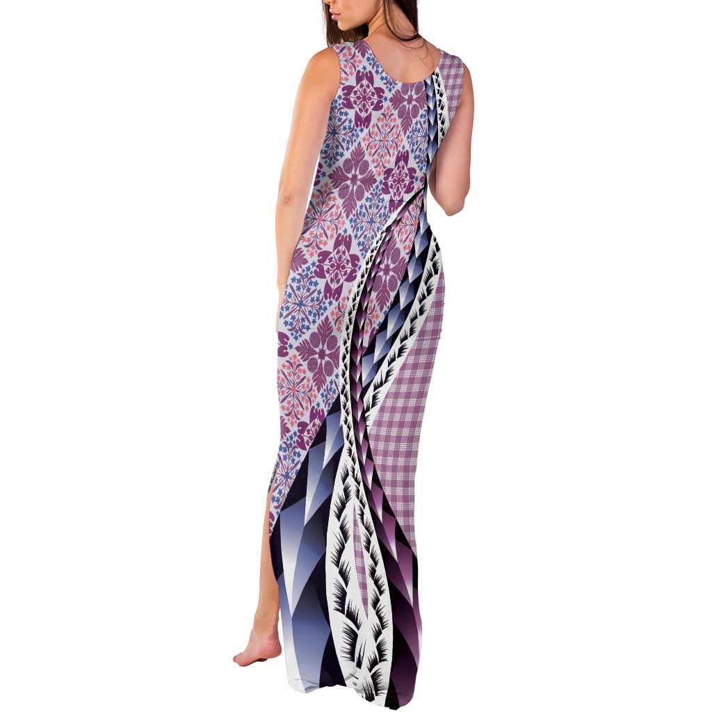 Aloha Vintage Palaka Floral Hawaiian Quilt Tank Maxi Dress Akala Motif - Polynesian Pride