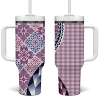 Aloha Vintage Palaka Floral Hawaiian Quilt Tumbler With Handle Akala Motif - Polynesian Pride