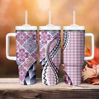 Aloha Vintage Palaka Floral Hawaiian Quilt Tumbler With Handle Akala Motif - Polynesian Pride