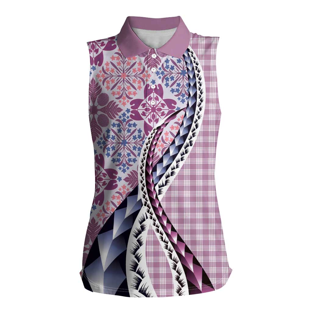 Aloha Vintage Palaka Floral Hawaiian Quilt Women Sleeveless Polo Shirt Akala Motif - Polynesian Pride