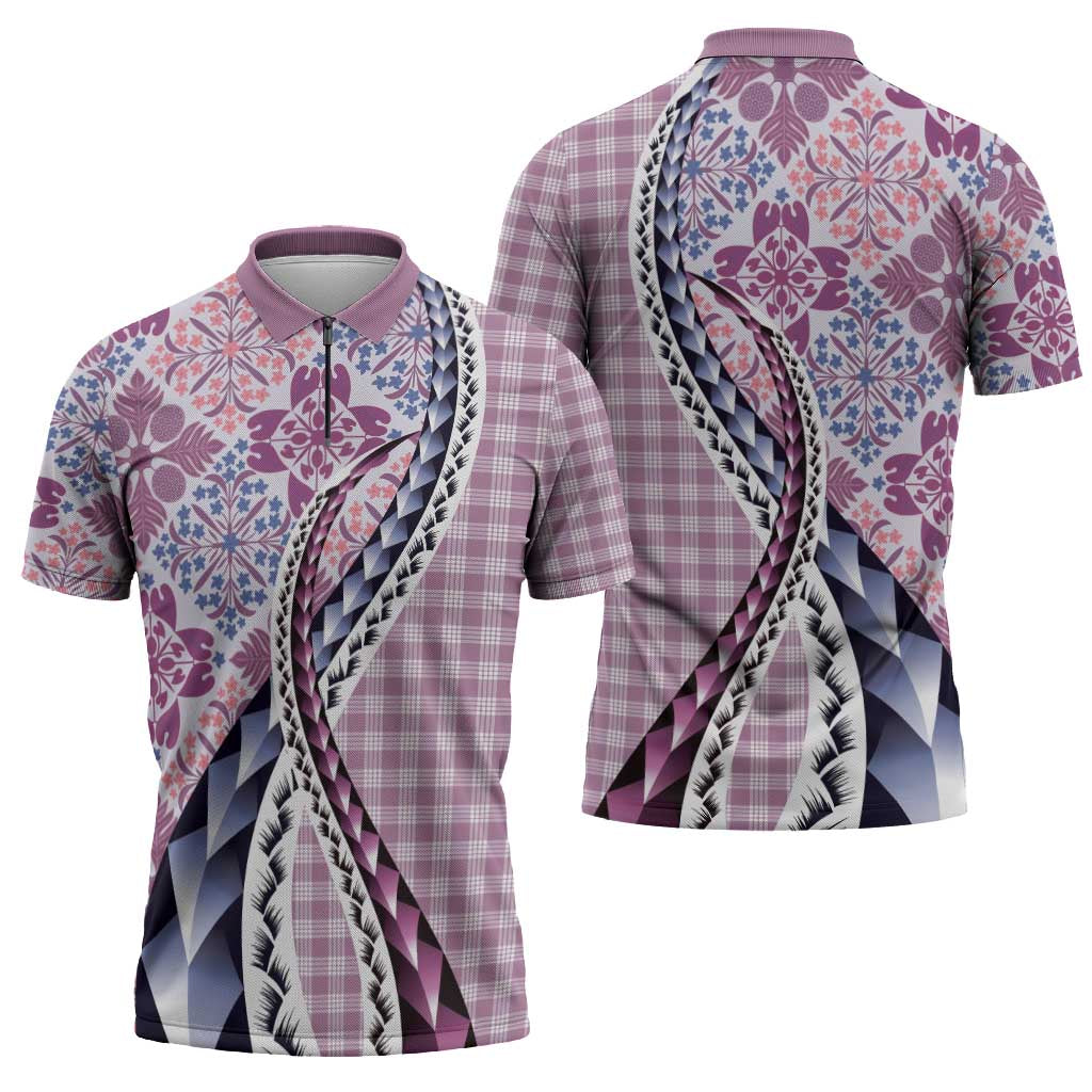 Aloha Vintage Palaka Floral Hawaiian Quilt Zipper Polo Shirt Akala Motif - Polynesian Pride