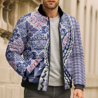 Aloha Vintage Palaka Floral Hawaiian Quilt Bomber Puffer Jacket Poni Motif - Polynesian Pride