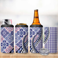 Aloha Vintage Palaka Floral Hawaiian Quilt 4 in 1 Can Cooler Tumbler Poni Motif - Polynesian Pride