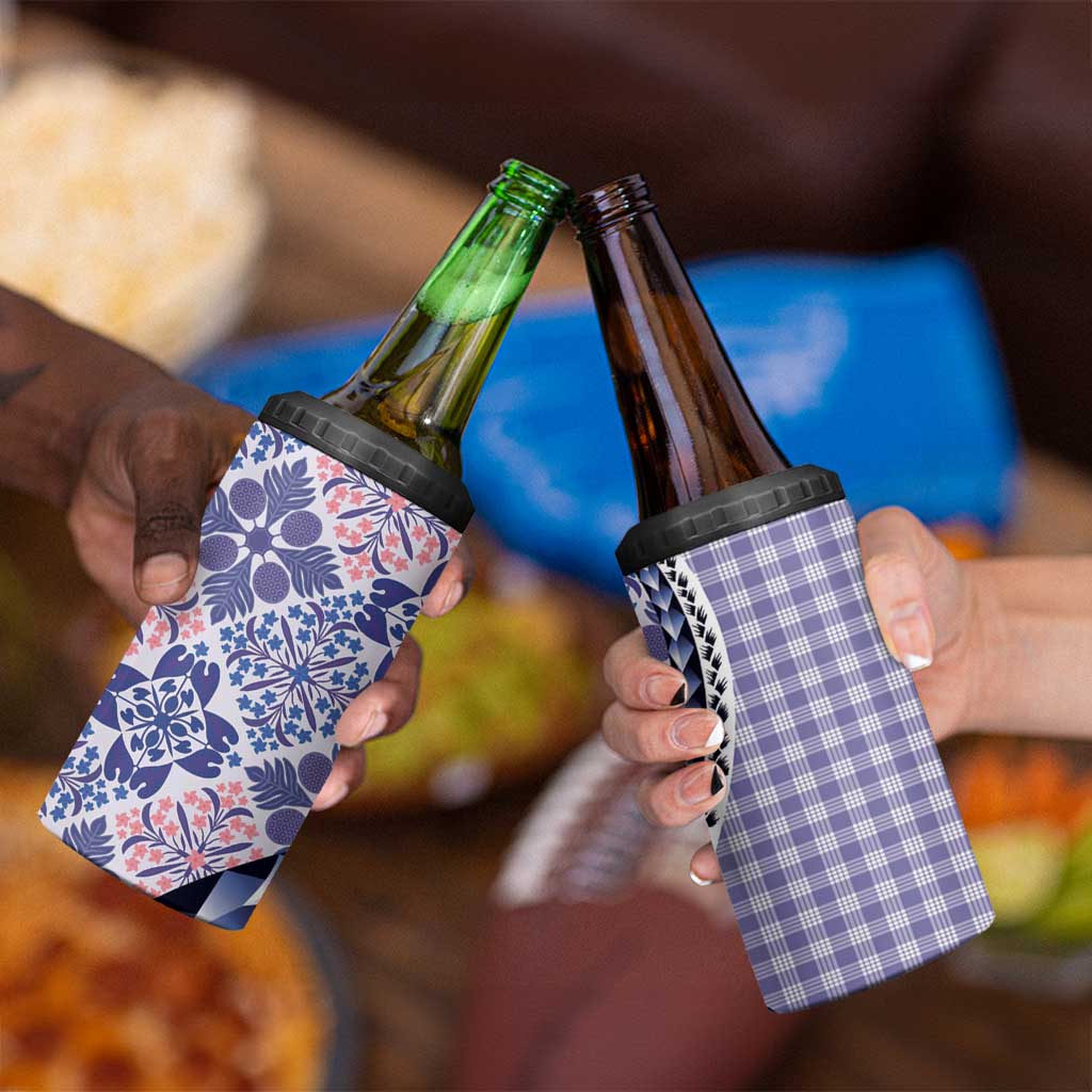 Aloha Vintage Palaka Floral Hawaiian Quilt 4 in 1 Can Cooler Tumbler Poni Motif - Polynesian Pride