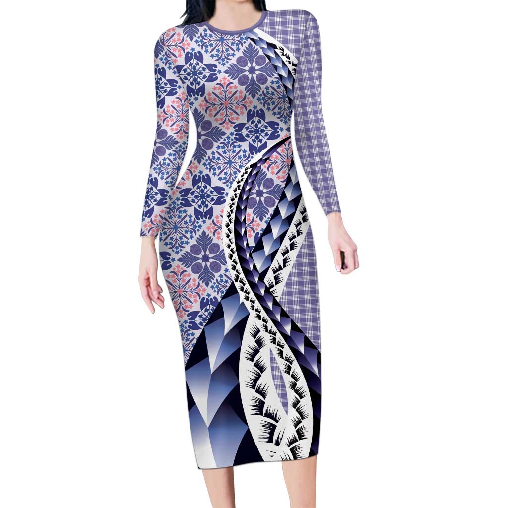 Aloha Vintage Palaka Floral Hawaiian Quilt Family Matching Long Sleeve Bodycon Dress and Hawaiian Shirt Poni Motif - Polynesian Pride