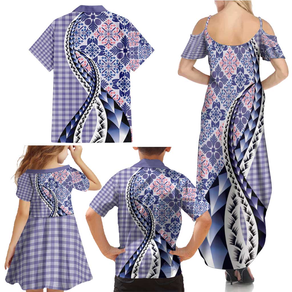 Aloha Vintage Palaka Floral Hawaiian Quilt Family Matching Summer Maxi Dress and Hawaiian Shirt Poni Motif - Polynesian Pride