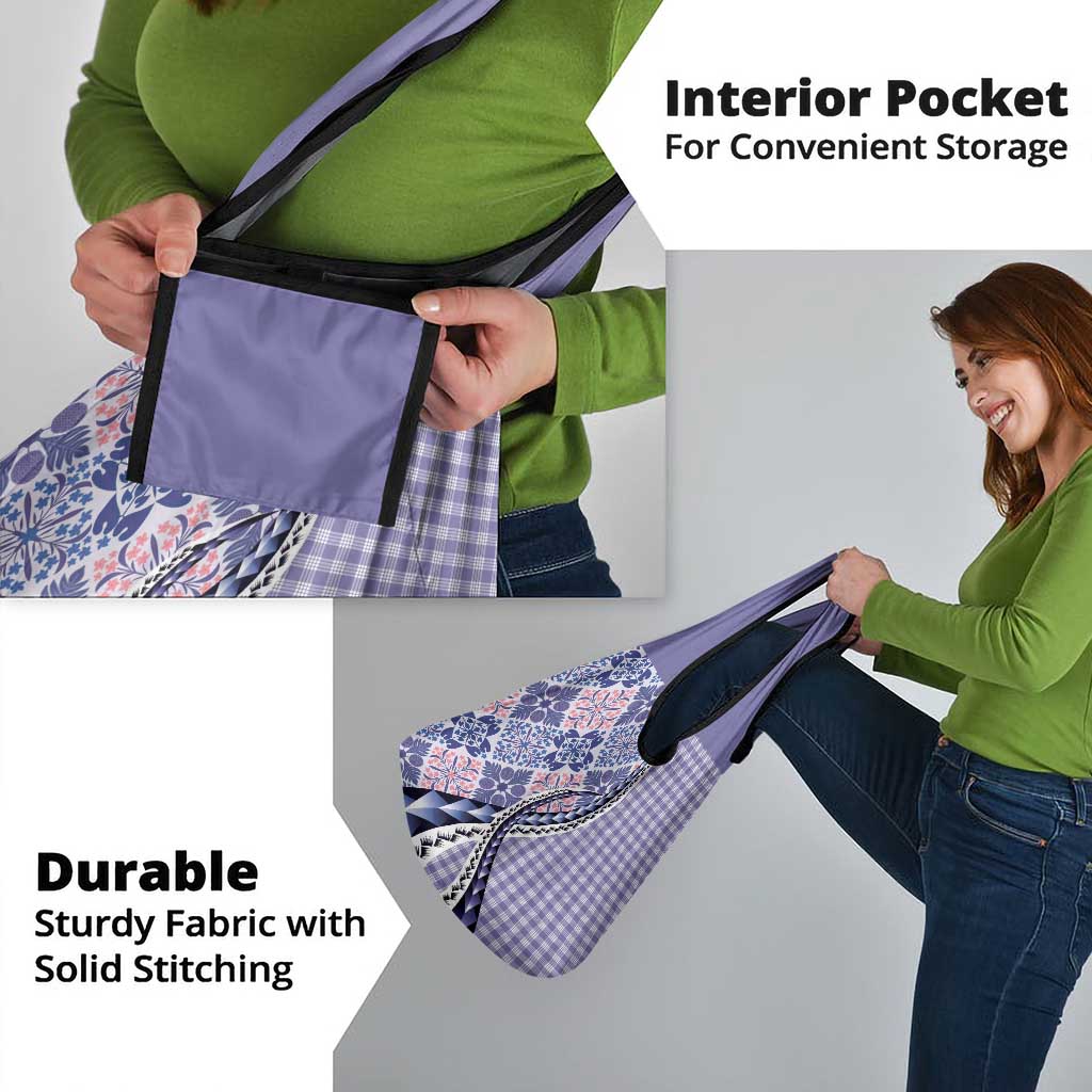 Aloha Vintage Palaka Floral Hawaiian Quilt Grocery Bag Poni Motif - Polynesian Pride