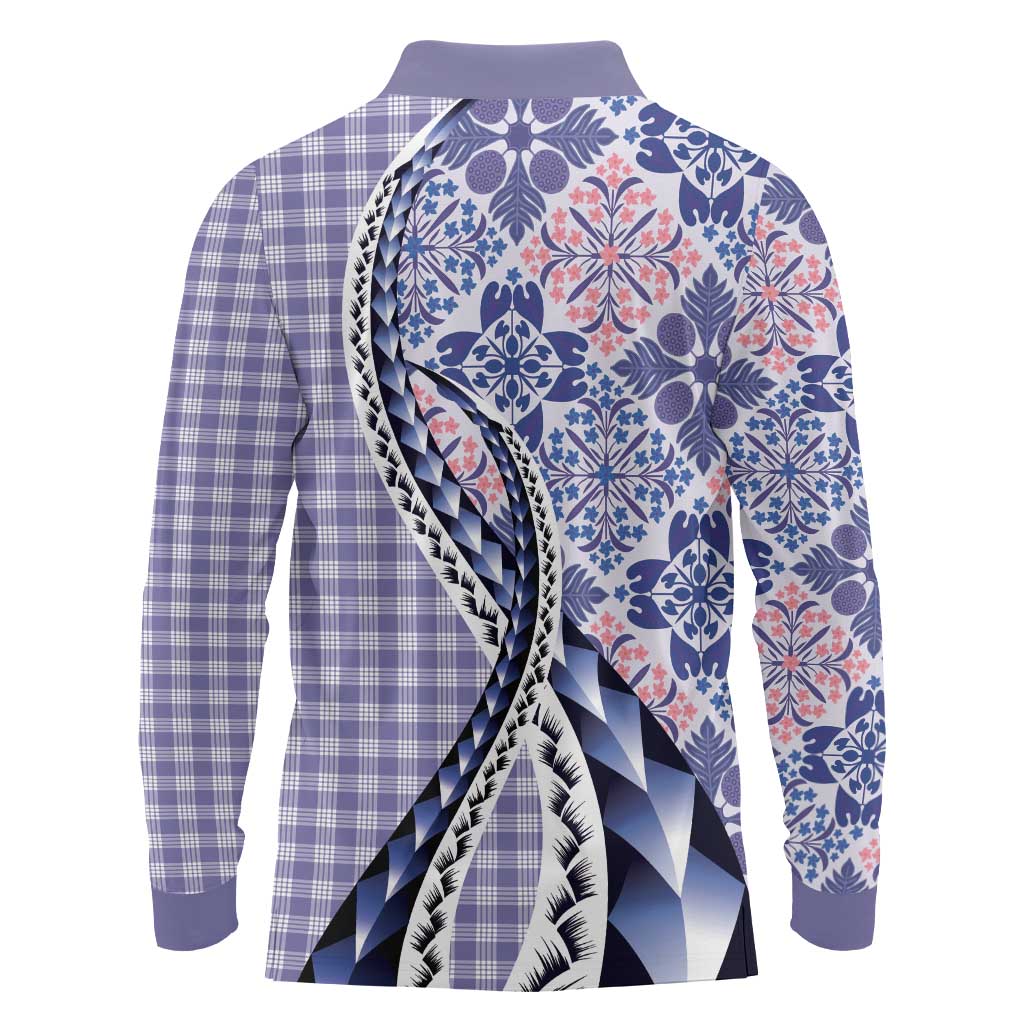 Aloha Vintage Palaka Floral Hawaiian Quilt Long Sleeve Polo Shirt Poni Motif - Polynesian Pride