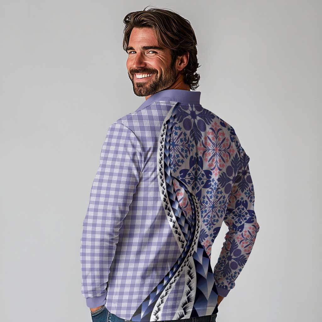 Aloha Vintage Palaka Floral Hawaiian Quilt Long Sleeve Polo Shirt Poni Motif - Polynesian Pride