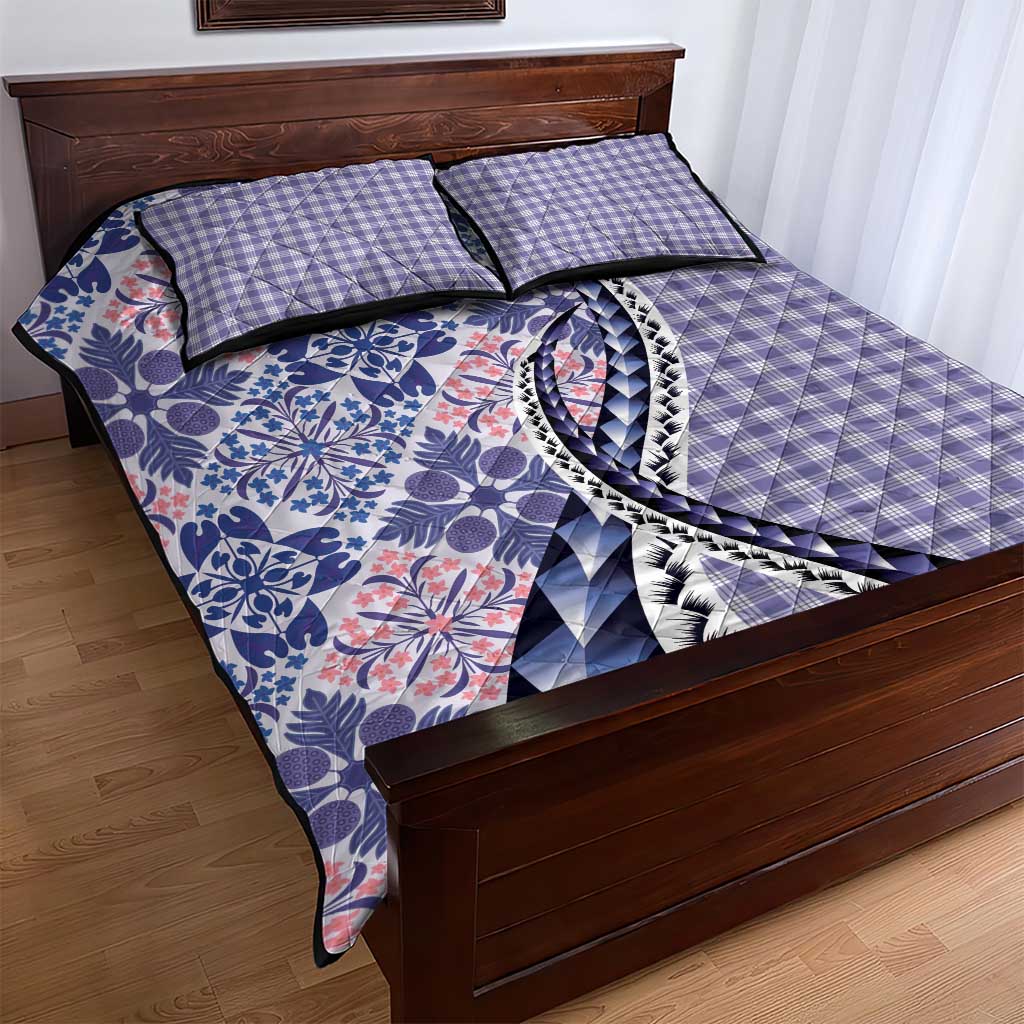 Aloha Vintage Palaka Floral Hawaiian Quilt Quilt Bed Set Poni Motif - Polynesian Pride