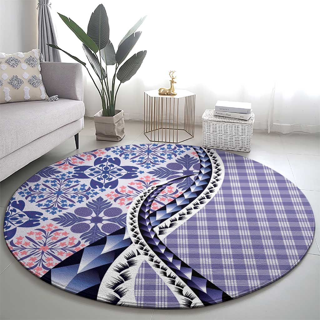 Aloha Vintage Palaka Floral Hawaiian Quilt Round Carpet Poni Motif - Polynesian Pride