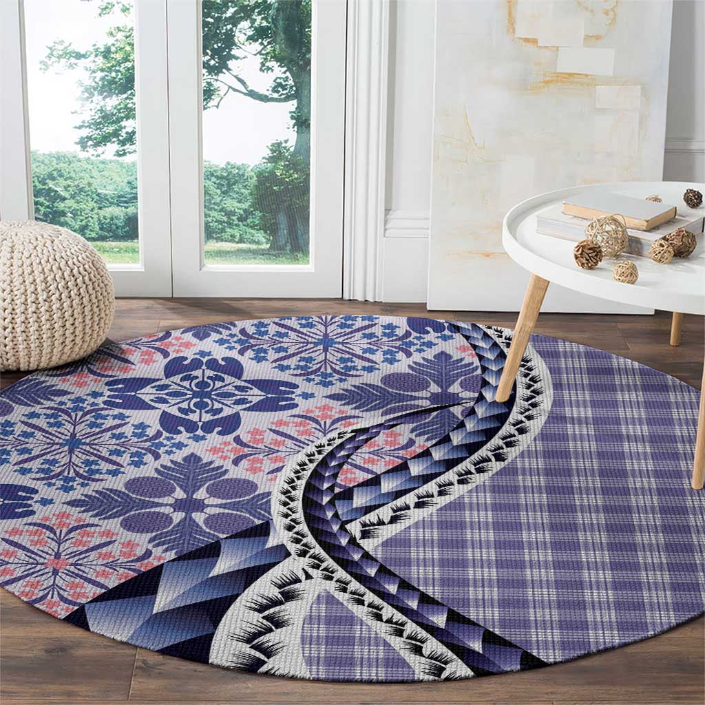 Aloha Vintage Palaka Floral Hawaiian Quilt Round Carpet Poni Motif - Polynesian Pride