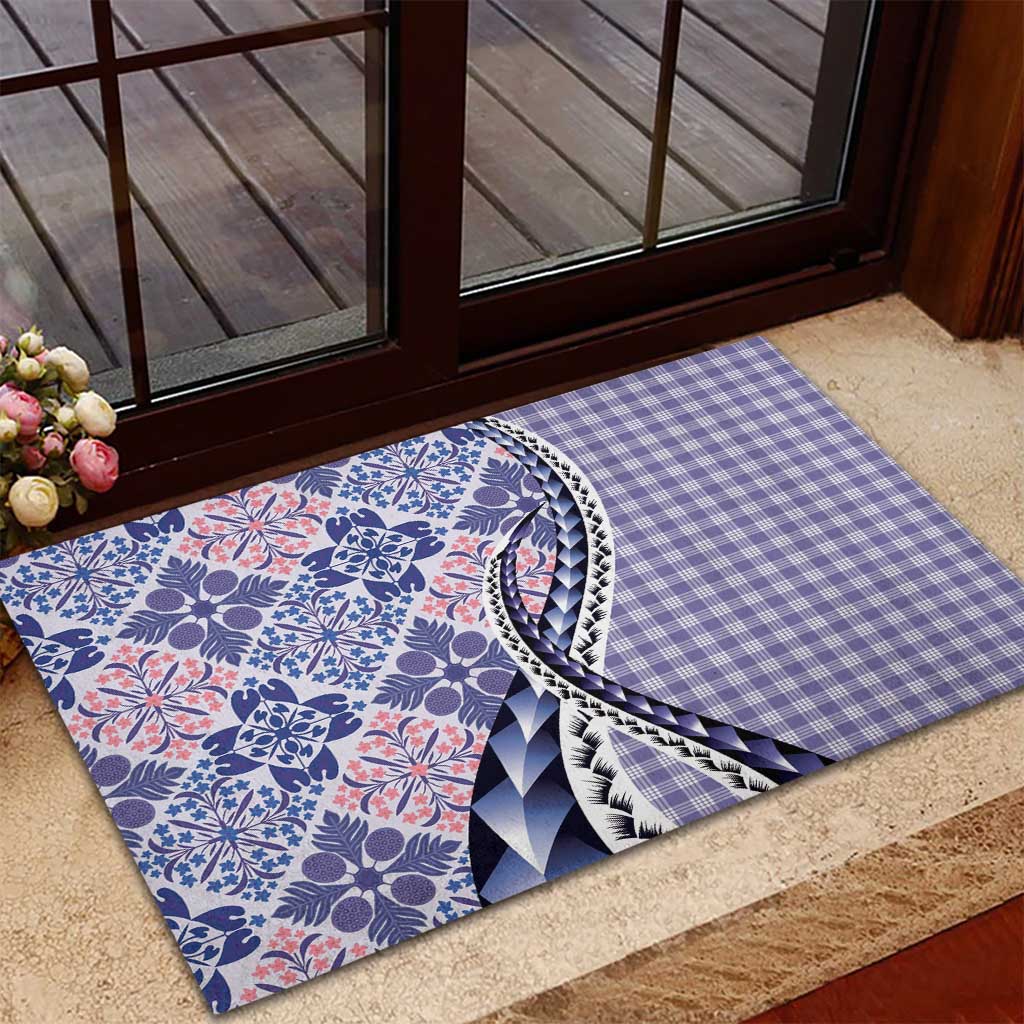 Aloha Vintage Palaka Floral Hawaiian Quilt Rubber Doormat Poni Motif - Polynesian Pride