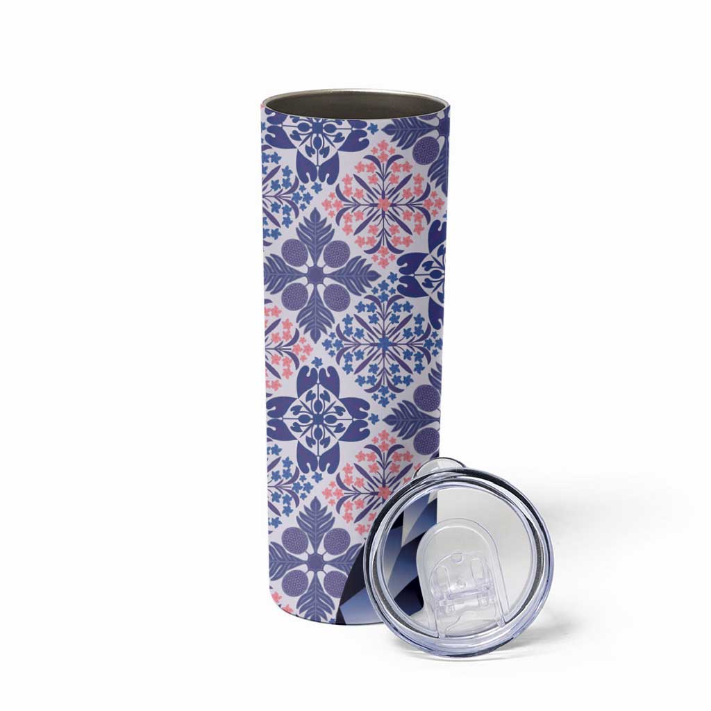 Aloha Vintage Palaka Floral Hawaiian Quilt Skinny Tumbler Poni Motif - Polynesian Pride