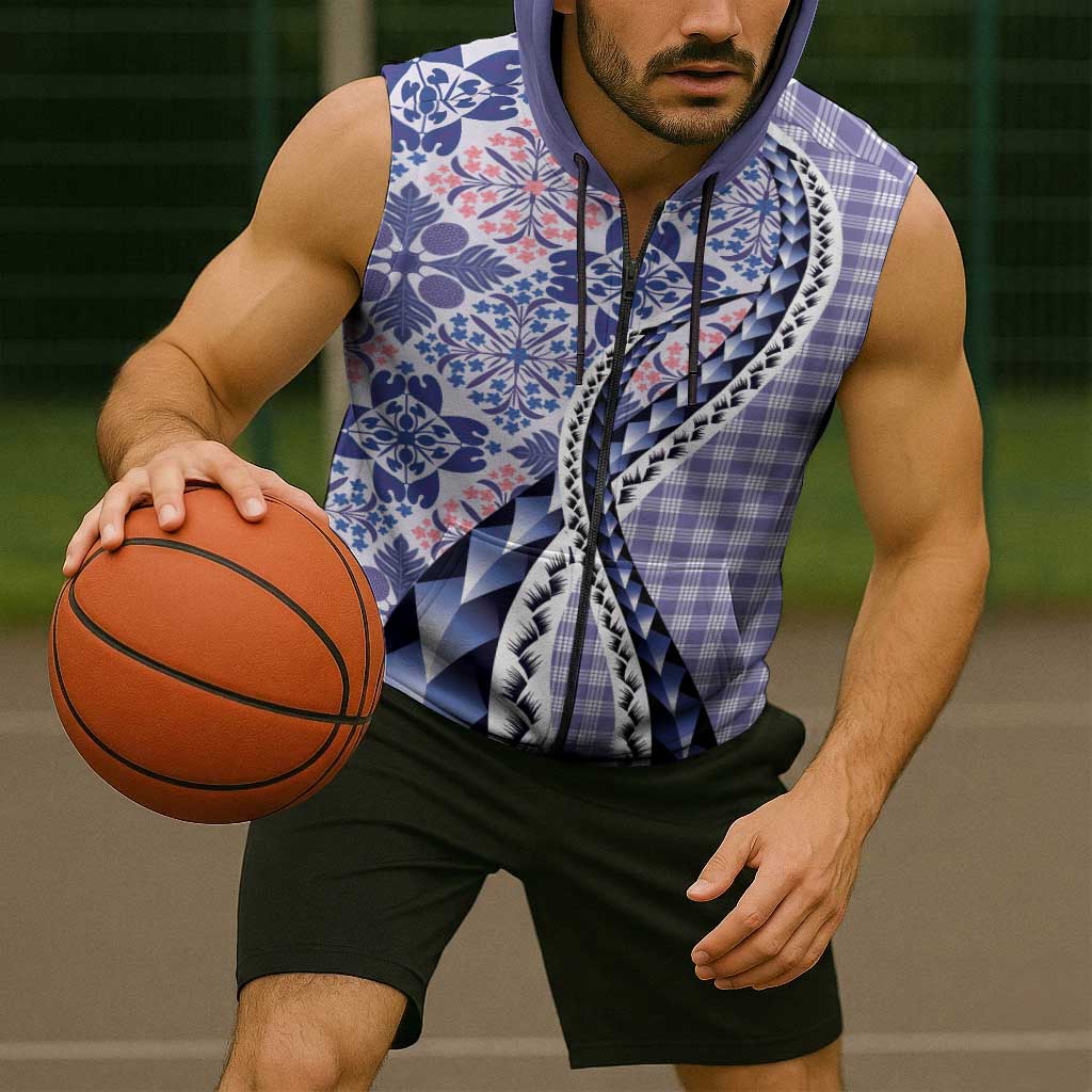 Aloha Vintage Palaka Floral Hawaiian Quilt Sleeveless Zip Hoodie Poni Motif LT9 - Polynesian Pride