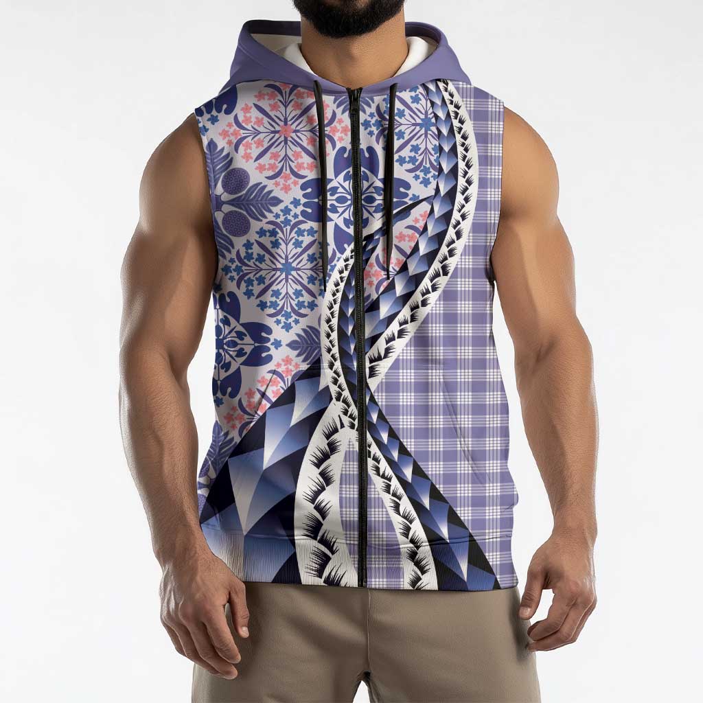 Aloha Vintage Palaka Floral Hawaiian Quilt Sleeveless Zip Hoodie Poni Motif LT9 - Polynesian Pride