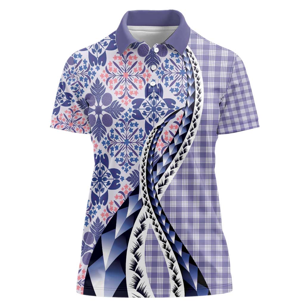 Aloha Vintage Palaka Floral Hawaiian Quilt Women Polo Shirt Poni Motif - Polynesian Pride
