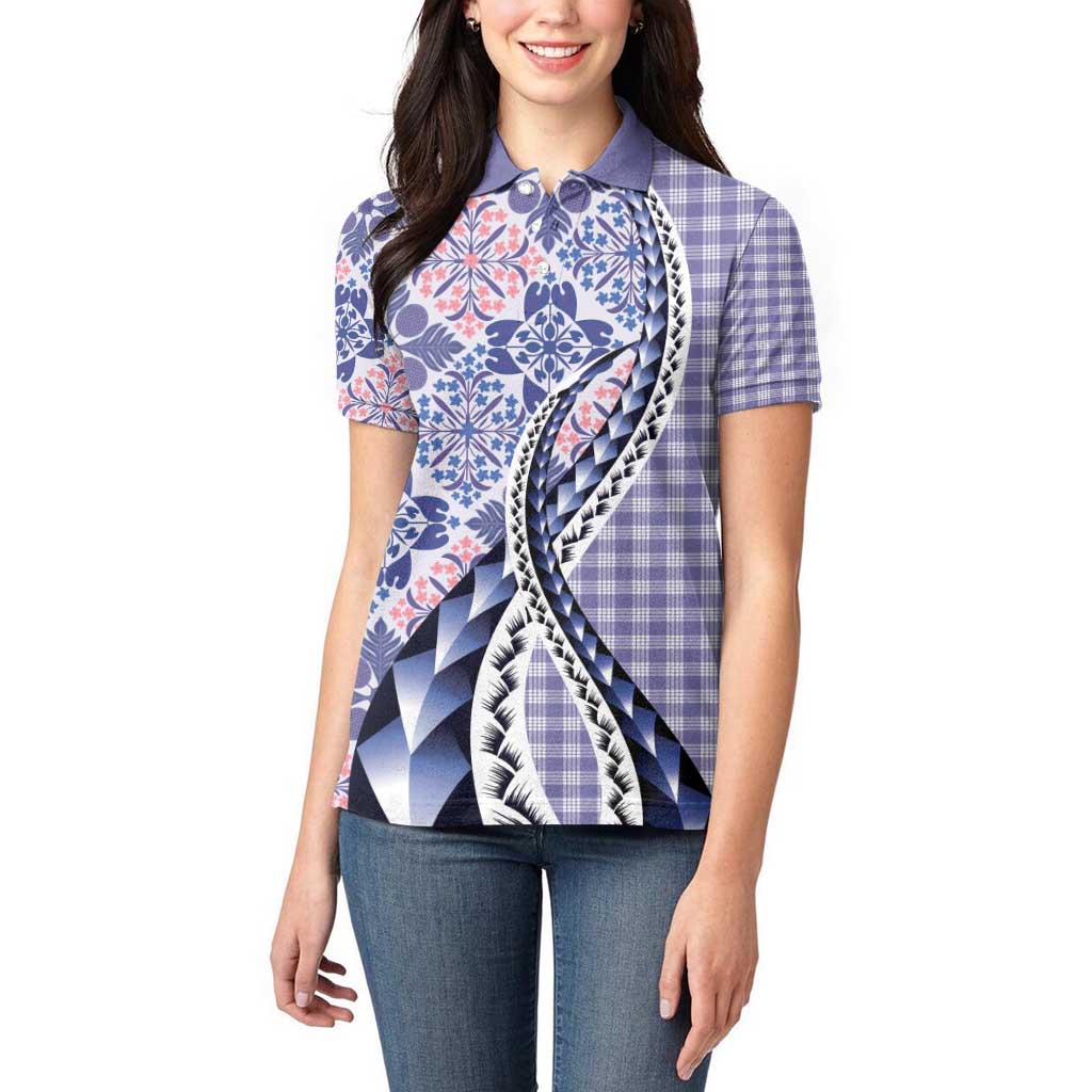 Aloha Vintage Palaka Floral Hawaiian Quilt Women Polo Shirt Poni Motif - Polynesian Pride