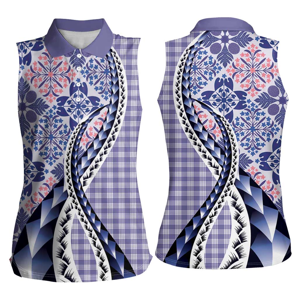 Aloha Vintage Palaka Floral Hawaiian Quilt Women Sleeveless Polo Shirt Poni Motif - Polynesian Pride