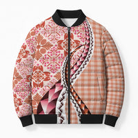 Aloha Vintage Palaka Floral Hawaiian Quilt Bomber Puffer Jacket Ulaula Motif - Polynesian Pride